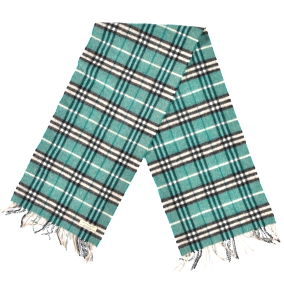 Burberry Lambswool Vintage Check Fringe Scarf Green - Picture 1 of 3